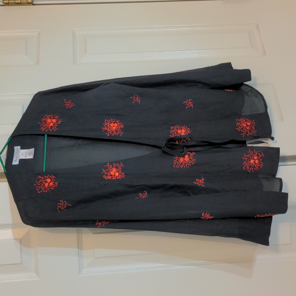 WHBM tie front beaded embellished jacket medium red black silk cotton